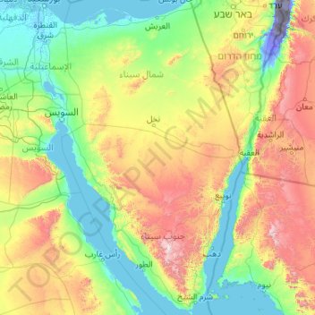 Mapa topográfico Sinai Peninsula, altitud, relieve