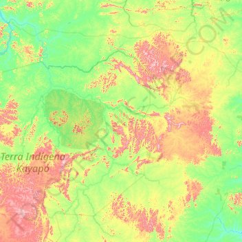 Mapa topográfico Ourilândia do Norte, altitud, relieve