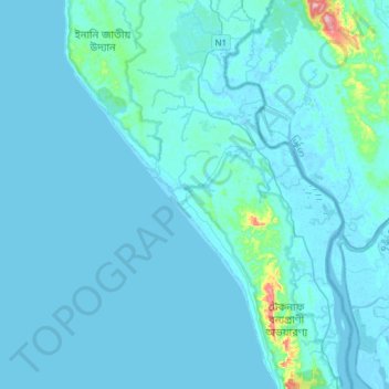 Mapa topográfico Rohingya Refugee Camp in Bangladesh, altitud, relieve