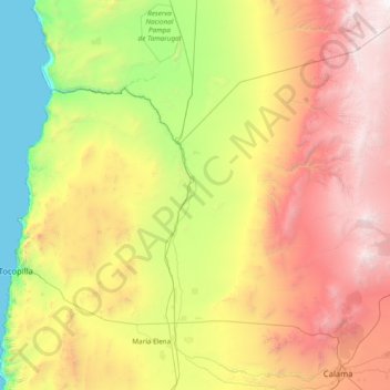 Mapa topográfico Río Loa, altitud, relieve