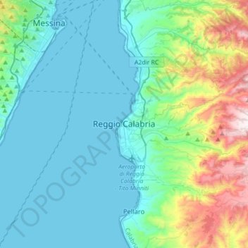 Mapa topográfico Reggio di Calabria, altitud, relieve