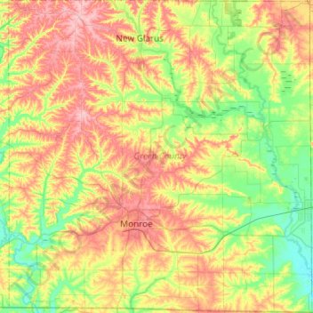 Mapa topográfico Green County, altitud, relieve