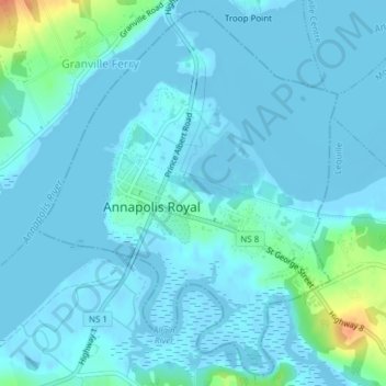 Mapa topográfico Town of Annapolis Royal, altitud, relieve