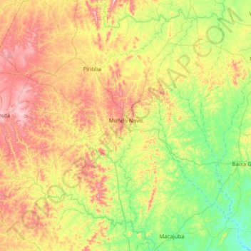 Mapa topográfico Mundo Novo, altitud, relieve