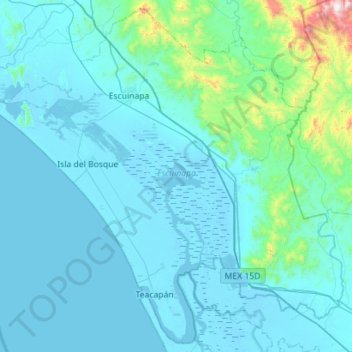 Mapa topográfico Escuinapa, altitud, relieve