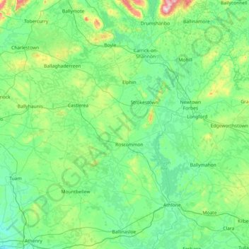 Mapa topográfico County Roscommon, altitud, relieve