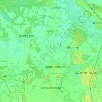 Mapa topográfico Gilten, altitud, relieve