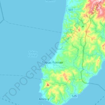 Mapa topográfico Tobias Fornier, altitud, relieve