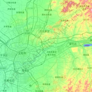 Mapa topográfico Hunnan District, altitud, relieve