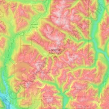 Mapa topográfico Garibaldi Provincial Park, altitud, relieve