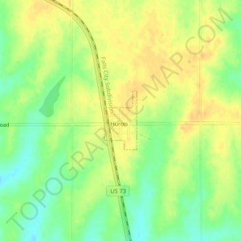 Mapa topográfico Huron, altitud, relieve