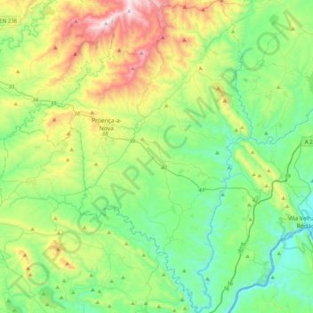 Mapa topográfico Proença-a-Nova, altitud, relieve