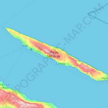 Mapa topográfico Ilha de São Jorge, altitud, relieve