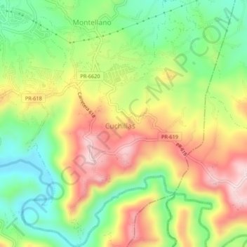 Mapa topográfico Cuchillas, altitud, relieve