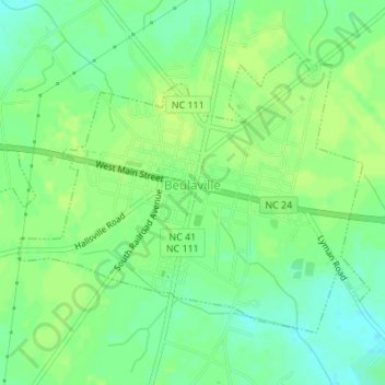 Mapa topográfico Beulaville, altitud, relieve