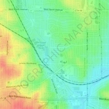 Mapa topográfico Elm Grove, altitud, relieve