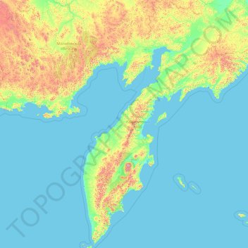 Mapa topográfico Kamchatka Krai, altitud, relieve