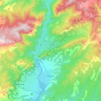 Mapa topográfico Oliana, altitud, relieve