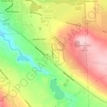 Mapa topográfico East Ithaca, altitud, relieve