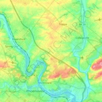 Mapa topográfico Upper Providence Township, altitud, relieve