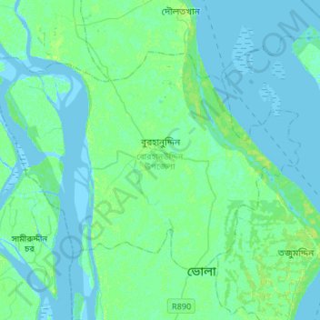 Mapa topográfico Borhanuddin Subdistrict, altitud, relieve