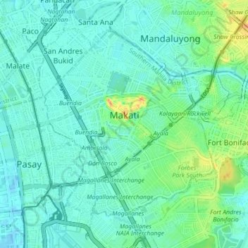 Mapa topográfico Makati, altitud, relieve