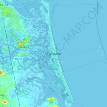 Mapa topográfico Plum Island, altitud, relieve