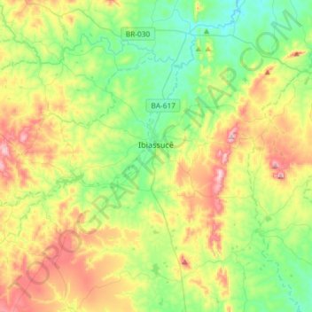 Mapa topográfico Ibiassucê, altitud, relieve