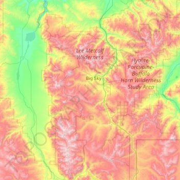 Mapa topográfico Lee Metcalf Wilderness Area, altitud, relieve