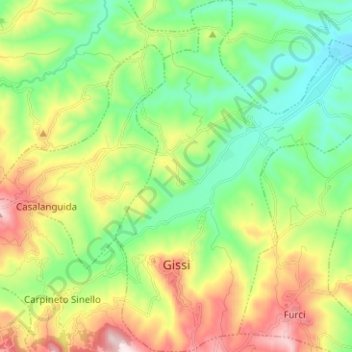 Mapa topográfico Gissi, altitud, relieve