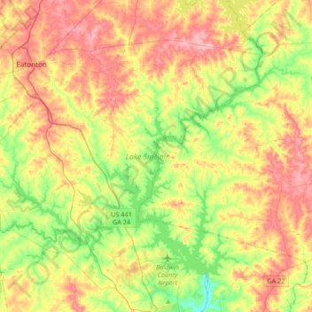 Mapa topográfico Lake Sinclair, altitud, relieve