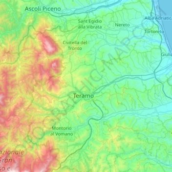 Mapa topográfico Tordino, altitud, relieve