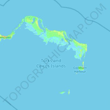 Mapa topográfico Caicos Islands, altitud, relieve