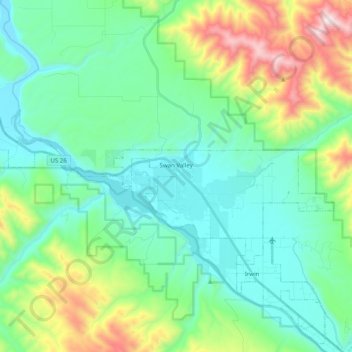 Mapa topográfico Swan Valley, altitud, relieve