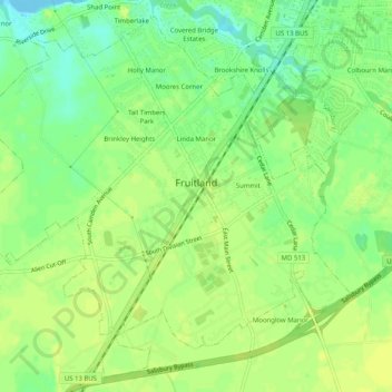 Mapa topográfico Fruitland, altitud, relieve