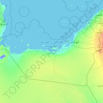Mapa topográfico Abu Dhabi Emirate, altitud, relieve