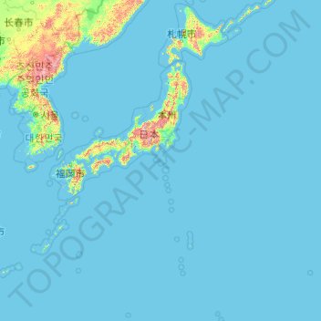 Mapa topográfico Japan, altitud, relieve