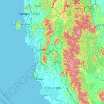 Mapa topográfico Perak, altitud, relieve