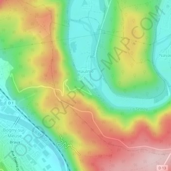 Mapa topográfico Haulmé, altitud, relieve