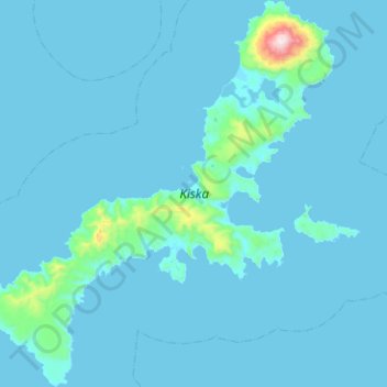 Mapa topográfico Kiska Island, altitud, relieve