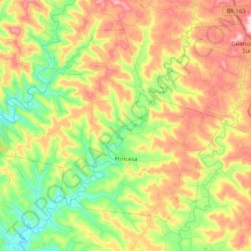 Mapa topográfico Princesa, altitud, relieve