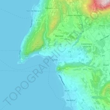 Mapa topográfico Garda, altitud, relieve