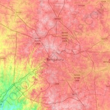Mapa topográfico Bengaluru, altitud, relieve