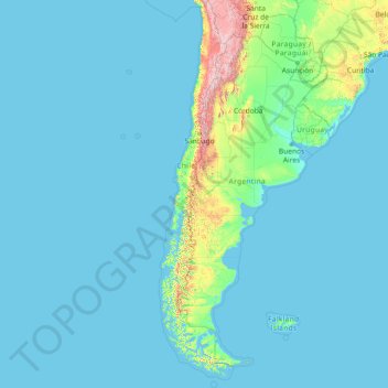 Mapa topográfico Chili, altitud, relieve
