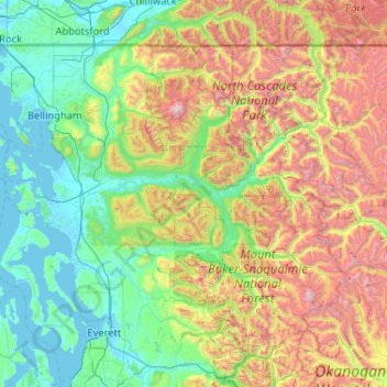 Mapa topográfico Skagit County, altitud, relieve