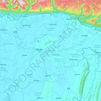 Mapa topográfico Sylhet District, altitud, relieve