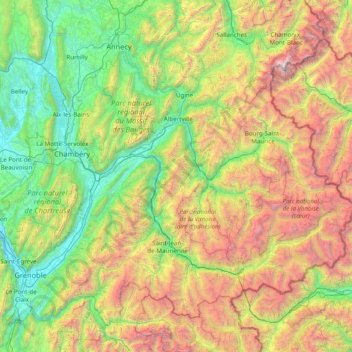 Mapa topográfico Savoie, altitud, relieve