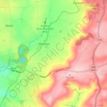 Mapa topográfico Doynton, altitud, relieve