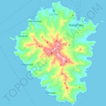 Mapa topográfico Ua Pou, altitud, relieve