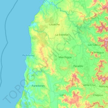 Mapa topográfico Provincia de Cardenal Caro, altitud, relieve